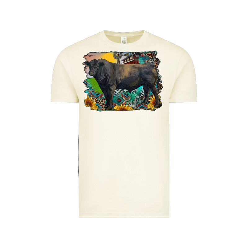 Black Angus Bull With Aztec And Farm Background Vintage Tee by RanaPortraitStore | Teevron