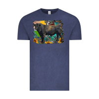 Vintage Denim black angus bull with aztec and farm background Vintage Tee - RanaPortraitStore
