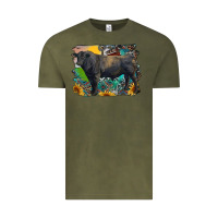 Vintage Olive black angus bull with aztec and farm background Vintage Tee - RanaPortraitStore