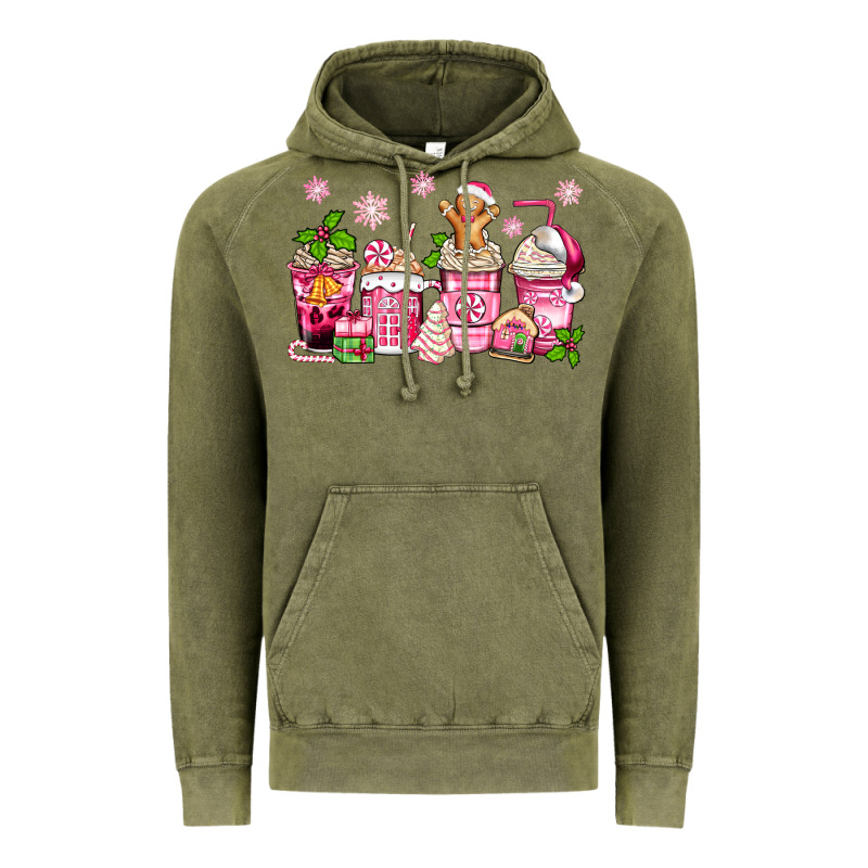 Pink Christmas Coffee Cups Vintage Hoodie by Zillion Design Studio | Teevron
