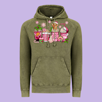 Vintage Hoodie pink christmas coffee cups