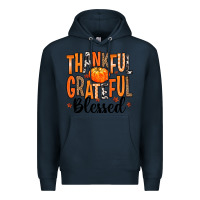 Navy Thankful Grateful Blessed Premium Hoodie - MaliasSmallBusiness