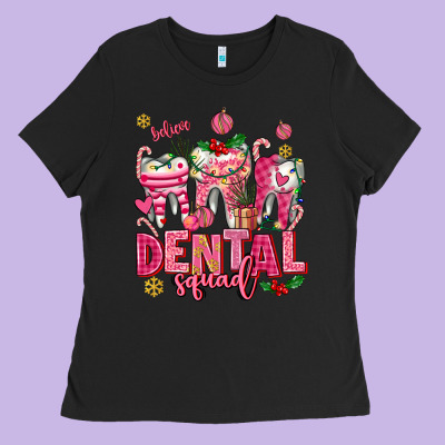 Pink Christmas Teeth Dental Squad Ladies Tee Designed By Adodesignshop