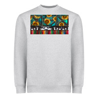 Heather Grey Rusty Sunflowers with Cowhide and Turquoise Heavyweight Sweatshirt - RanaPortraitStore