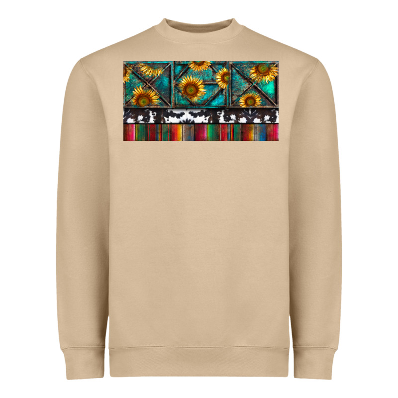 Rusty Sunflowers With Cowhide And Turquoise Heavyweight Sweatshirt by RanaPortraitStore | Teevron