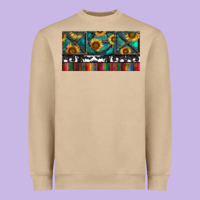 Heavyweight Sweatshirt Rusty Sunflowers with Cowhide and Turquoise