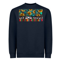 Navy Rusty Sunflowers with Cowhide and Turquoise Heavyweight Sweatshirt - RanaPortraitStore