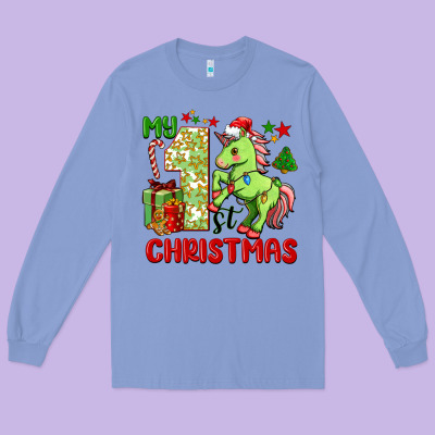 My First Christmas Unicorn Long Sleeve Tee Designed By Fadigitalartstudio