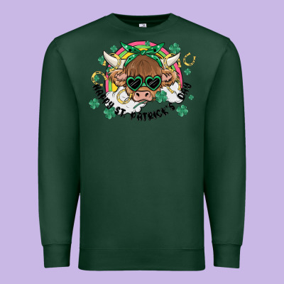 St. Patrick's Day Highland Cow Premium Sweatshirt Designed By Maliassmallbusiness