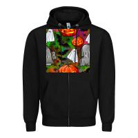 Black halloween ghost and headstone seamless pattern Zipper Hoodie - BundleAndBundleShop