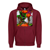 Burgundy halloween ghost and headstone seamless pattern Zipper Hoodie - BundleAndBundleShop