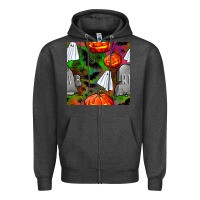 Charcoal Heather halloween ghost and headstone seamless pattern Zipper Hoodie - BundleAndBundleShop