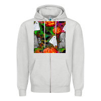 Dove Grey halloween ghost and headstone seamless pattern Zipper Hoodie - BundleAndBundleShop