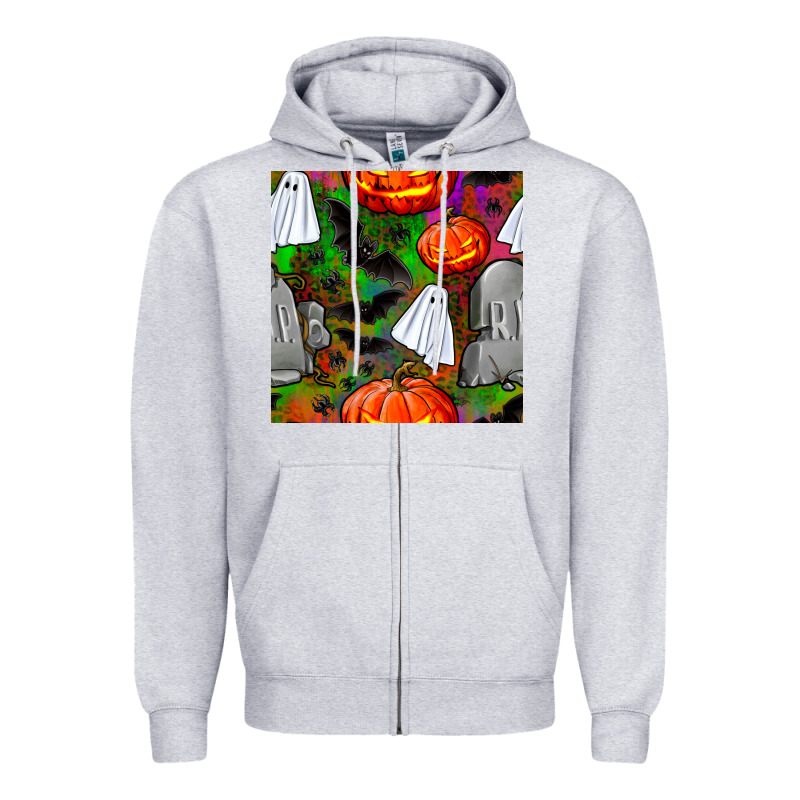 Halloween Ghost And Headstone Seamless Pattern Zipper Hoodie by BundleAndBundleShop | Teevron