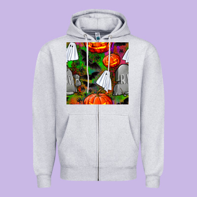Halloween Ghost And Headstone Seamless Pattern Zipper Hoodie Designed By Bundleandbundleshop