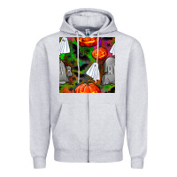 Heather Grey halloween ghost and headstone seamless pattern Zipper Hoodie - BundleAndBundleShop