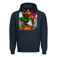 Navy halloween ghost and headstone seamless pattern Zipper Hoodie - BundleAndBundleShop