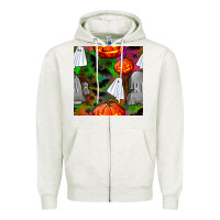 Oatmeal Heather halloween ghost and headstone seamless pattern Zipper Hoodie - BundleAndBundleShop
