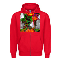 Red halloween ghost and headstone seamless pattern Zipper Hoodie - BundleAndBundleShop
