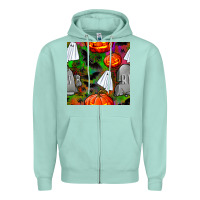 Seafoam halloween ghost and headstone seamless pattern Zipper Hoodie - BundleAndBundleShop
