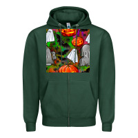 Sports Green halloween ghost and headstone seamless pattern Zipper Hoodie - BundleAndBundleShop