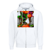 White halloween ghost and headstone seamless pattern Zipper Hoodie - BundleAndBundleShop