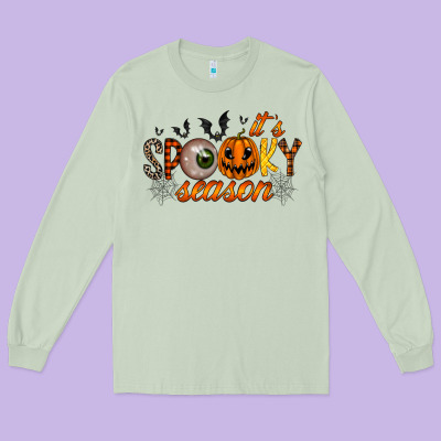 Spooky Season Long Sleeve Tee Designed By Racoondesign
