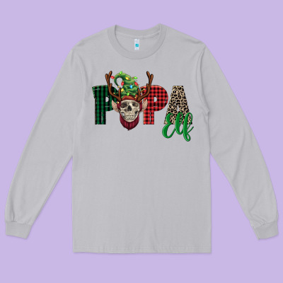 Papa Elf Skull Long Sleeve Tee Designed By Fadigitalartstudio
