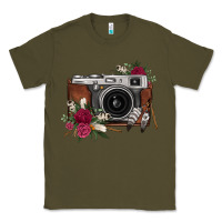 Army Green floral feather vintage camera Classic Tee - FaDigitalArtStudio