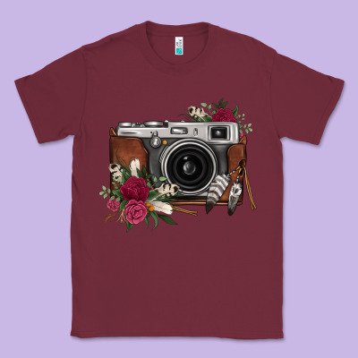 Floral Feather Vintage Camera Classic Tee Designed By Fadigitalartstudio