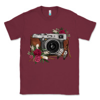 Burgundy floral feather vintage camera Classic Tee - FaDigitalArtStudio