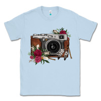 Dusty Blue floral feather vintage camera Classic Tee - FaDigitalArtStudio