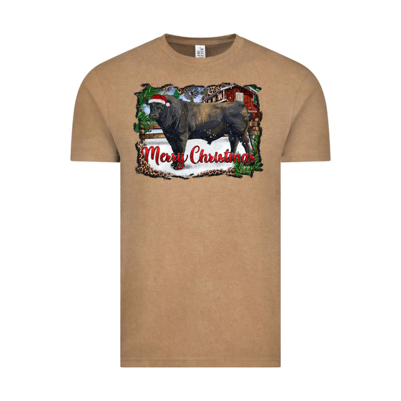 Merry Christmas Black Angus Bull And Farm Vintage Tee by RanaPortraitStore | Teevron