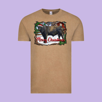 Merry Christmas Black Angus Bull And Farm Vintage Tee Designed By Ranaportraitstore