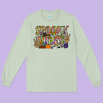 Spooky Vibes Long Sleeve Tee Designed By Racoondesign