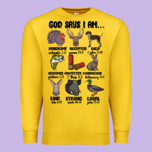 God Says I Am Hunting Premium Sweatshirt Designed By Maliassmallbusiness