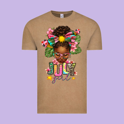 July Girl Afro Woman Summer Vintage Tee Designed By Texasbilliewilder