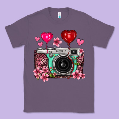 Floral Heart Pink Leopard Vintage Camera Classic Tee Designed By Fadigitalartstudio