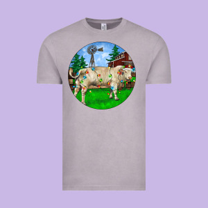 Christmas Charolais Bull And Barnyard Vintage Tee Designed By Ranaportraitstore