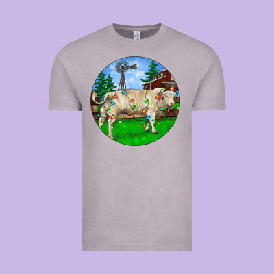 Christmas Charolais Bull And Barnyard Vintage Tee Designed By Ranaportraitstore