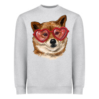 Heather Grey shiba inu with love glasses Heavyweight Sweatshirt - RanaPortraitStore