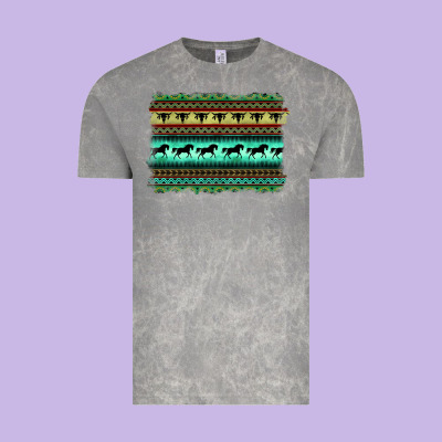 Turquoise Aztec Bullskull And Horse Vintage Tee Designed By Barkaloodesign