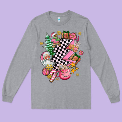 Pink Christmas Lightning Bolt Long Sleeve Tee Designed By Adodesignshop