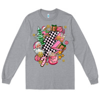 Heather Grey pink christmas lightning bolt Long Sleeve Tee - AdoDesignShop