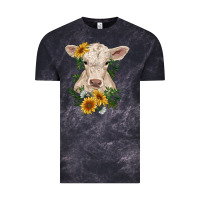 Cloud Black charolais calf with sunflowers Vintage Tee - RanaPortraitStore
