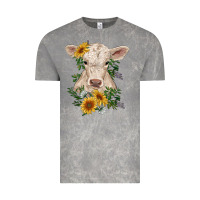 Cloud Rock charolais calf with sunflowers Vintage Tee - RanaPortraitStore