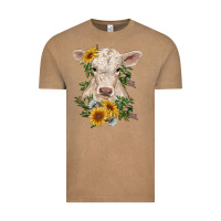 Vintage Coffee charolais calf with sunflowers Vintage Tee - RanaPortraitStore