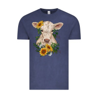 Vintage Denim charolais calf with sunflowers Vintage Tee - RanaPortraitStore