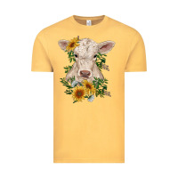 Vintage Mustard charolais calf with sunflowers Vintage Tee - RanaPortraitStore