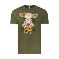 Charolais Calf With Sunflowers Vintage Tee | Teevron